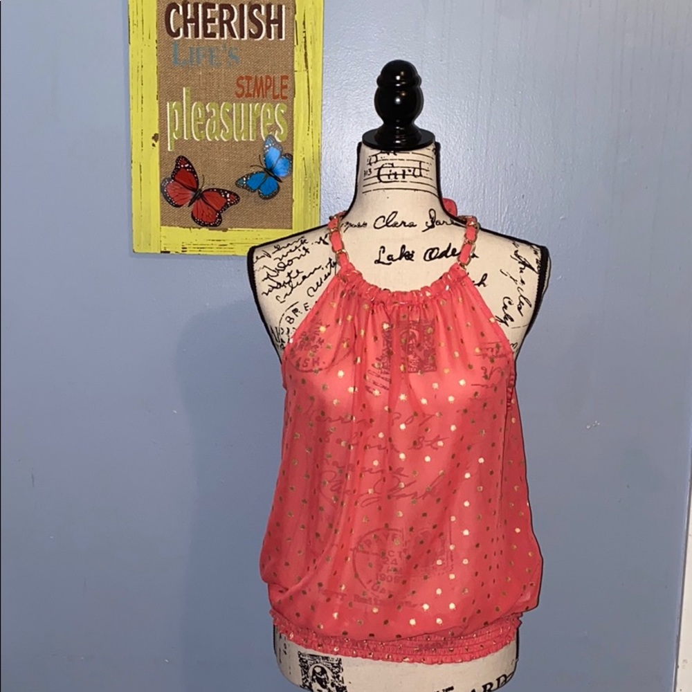 Dereck Heart-Tie-Back Polka Dot Sheer Shirt!